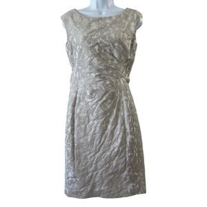 Lauren Ralph Lauren Silver Pencil Dress Womens 4 Sleeveless Ruched Professional